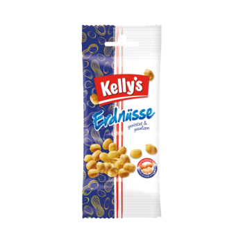 Kelly's Erdnüsse, geröstet, gesalzen, 40g Kelly's Erdnüsse, geröstet, gesalzen, 40g Produktbild, Vorderseite der Verpackung